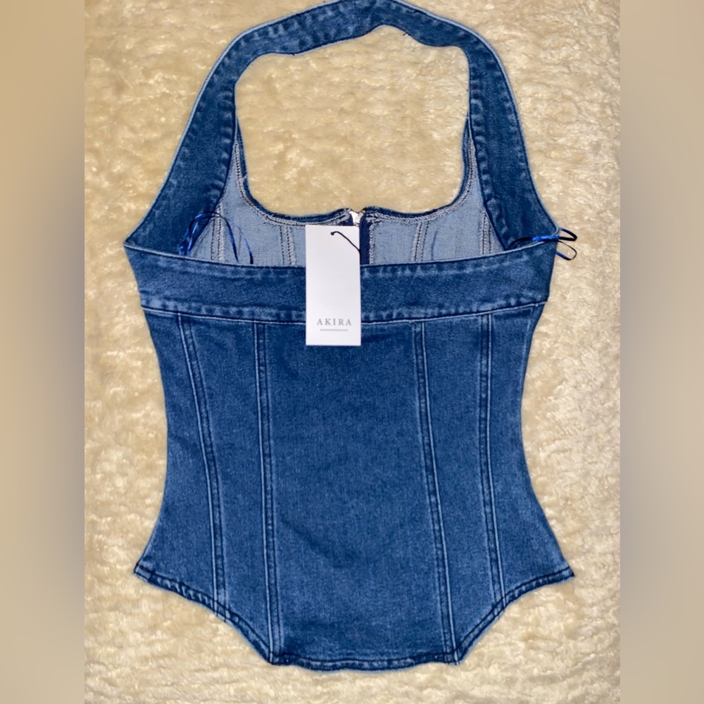AKIRA Blue Denim Zip-Up Crop Top - Picture 2 of 5